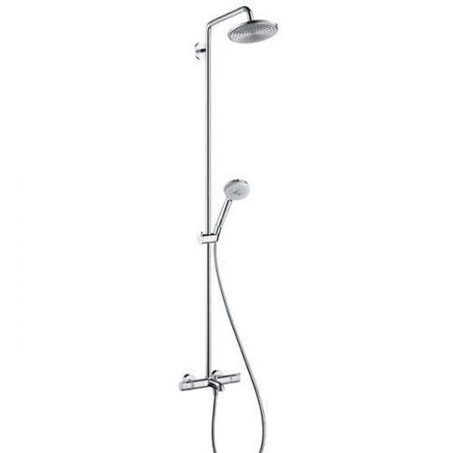 Hansgrohe Croma 220 Air 1 Jet Showerpipe Pack With Bath Filler Spout (Chrome).