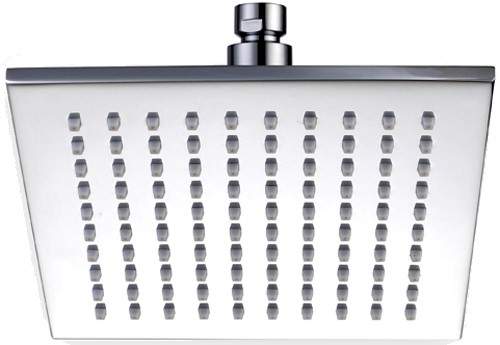 Hydra Showers Square Shower Head With Swivel Knuckle (200mm, Chrome).