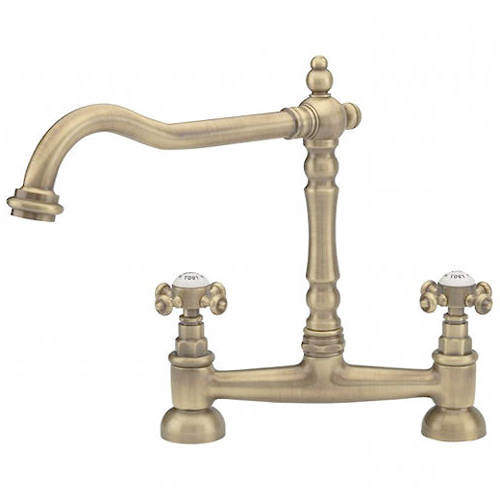 Hydra Lambeth Kitchen Tap With Crosshead Controls (Antique Brass).