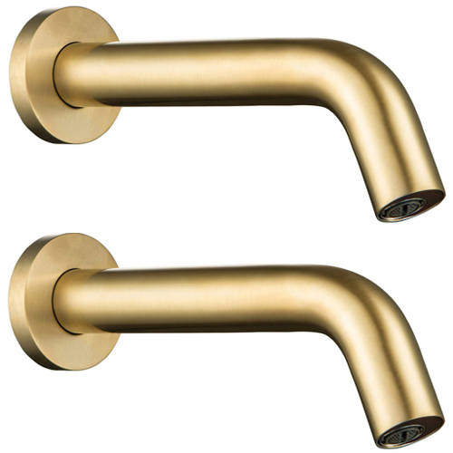 JTP Sensor 2 x Wall Mounted Sensor Basin Tap (Br Brass, Mains/Battery).