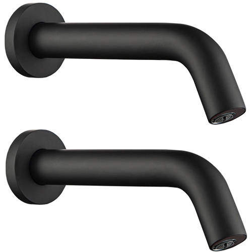 JTP Sensor 2 x Wall Mounted Sensor Basin Tap (M Black, Mains/Battery).