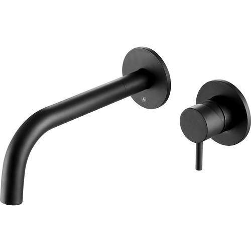 JTP Vos Wall Mounted Basin Tap (200mm, Matt Black).