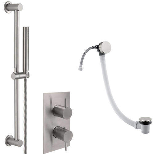 JTP Inox Thermostatic Shower Valve, Slide Rail Kit & Bath Fill Waste (S Steel).