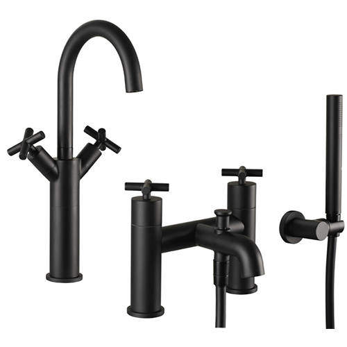 JTP Solex Tall Basin & Bath Shower Mixer Tap Pack (Matt Black).