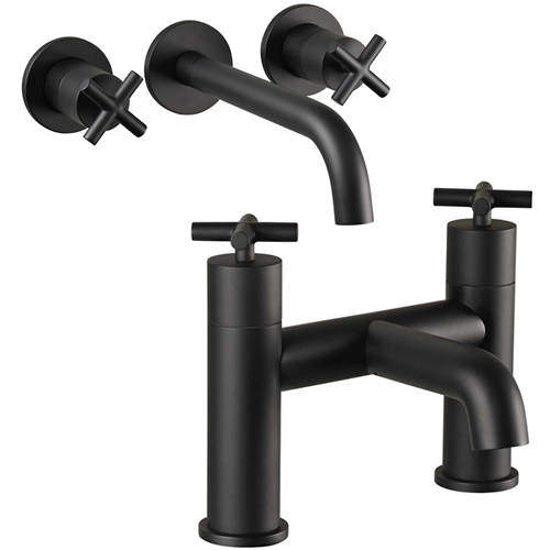 JTP Solex Wall Mounted Basin & Bath Filler Tap Pack (Matt Black).