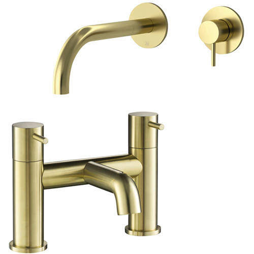 JTP Vos Wall Mounted Basin & Bath Filler Tap Pack (Brushed Brass).