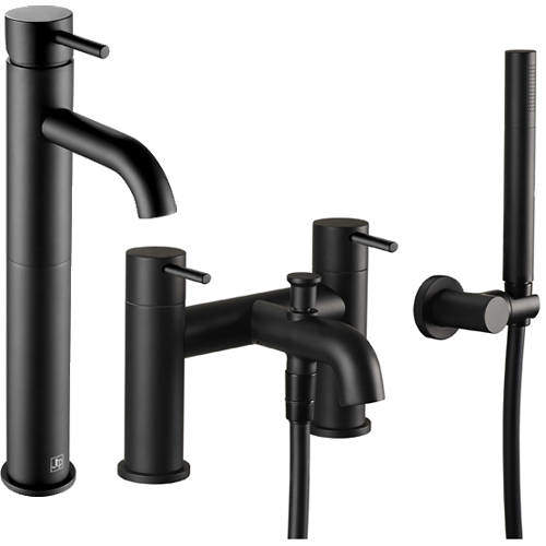 JTP Vos Tall Basin & Bath Shower Mixer Tap Pack (Matt Black).