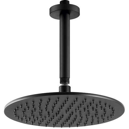 JTP Vos 200mm Round Shower Head With Ceiling Mounting Arm (Matt Black).