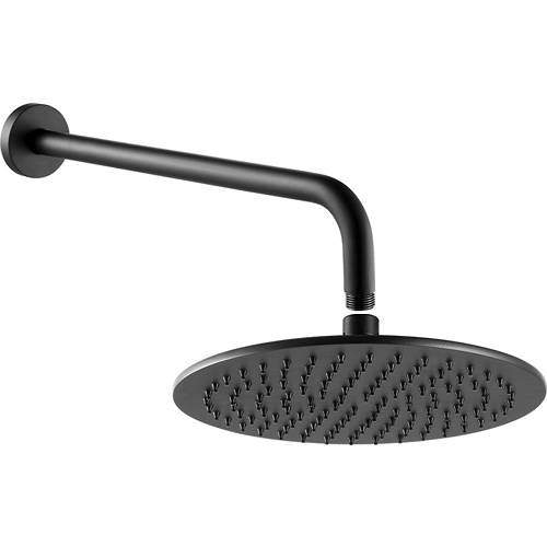 JTP Vos 250mm Round Shower Head With Wall Mounting Arm (Matt Black).