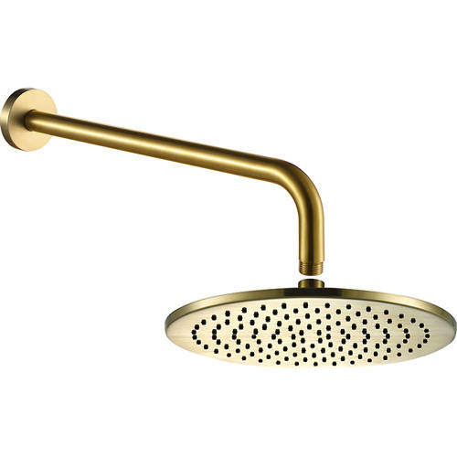JTP Vos 200mm Round Shower Head With Wall Mounting Arm (Br Brass).