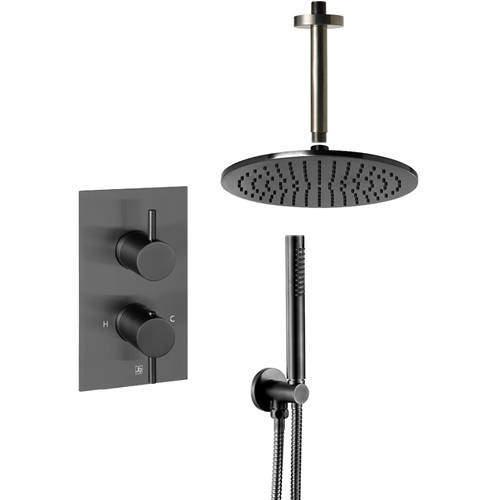 JTP Vos Thermostatic Shower Valve, 250mm Head, Ceiling Arm & Kit (Br Black).