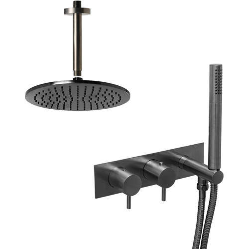 JTP Vos Thermostatic Shower Valve, 250mm Head, Ceiling Arm & Kit (Br Black).