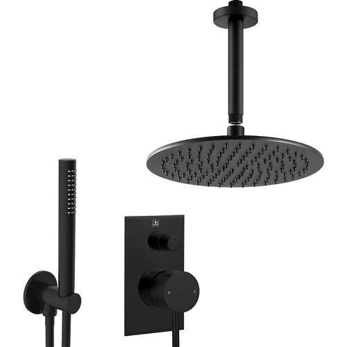 JTP Vos Manual Shower Valve With 300mm Head, Arm & Kit (Matt Black).