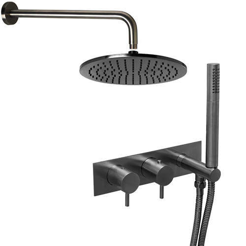 JTP Vos Thermostatic Shower Valve, 250mm Head, Wall Arm & Kit (Br Black).