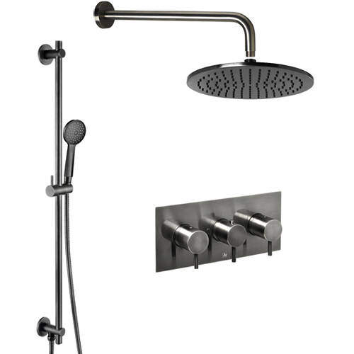 JTP Vos Thermostatic Shower Valve With Head, Arm & Slide Rail (Br Black).