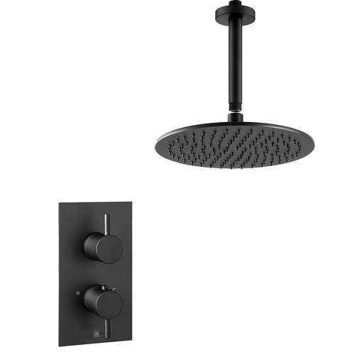 JTP Vos Thermostatic Shower Valve, Ceiling Arm & 250mm Head (Matt Black).