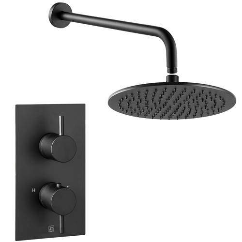 JTP Vos Thermostatic Shower Valve, Wall Arm & 200mm Head (Matt Black).