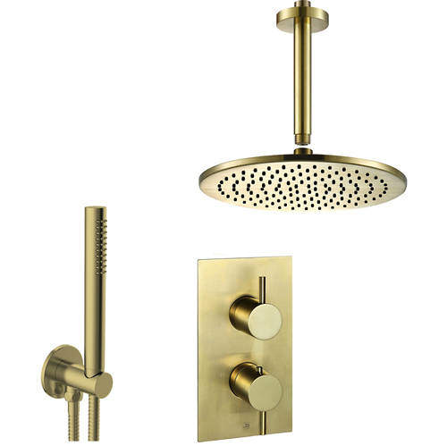 JTP Vos Thermostatic Shower Valve, 250mm Head, Ceiling Arm & Kit (Br Brass).