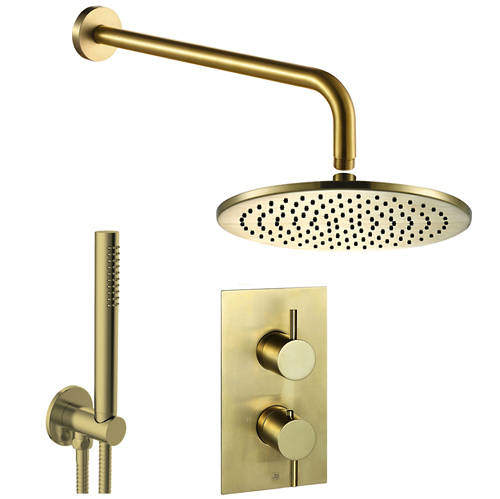 JTP Vos Thermostatic Shower Valve, 200mm Head, Wall Arm & Kit (Br Brass).