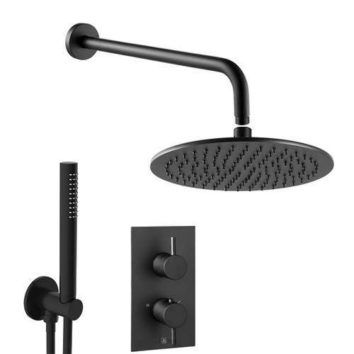 JTP Vos Thermostatic Shower Valve, 250mm Head, Wall Arm & Kit (M Black).