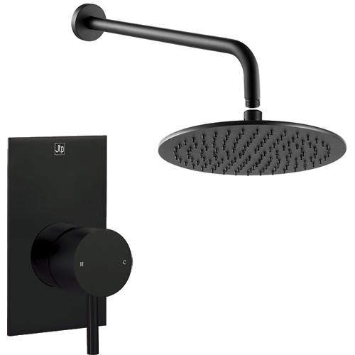 JTP Vos Manual Shower Valve With Wall Arm & 200mm Head (Matt Black).