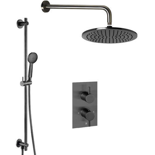 JTP Vos Thermostatic Shower Valve With Head, Arm & Slide Rail (Br Black).