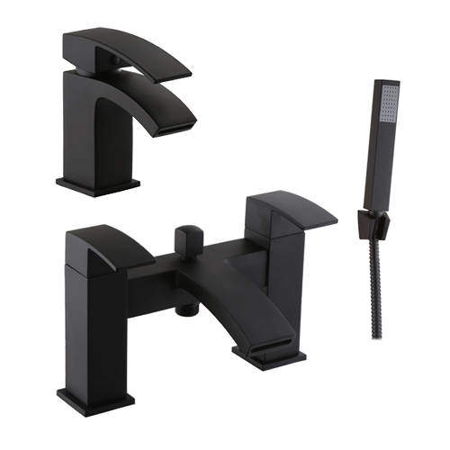 Kartell Fiuto Basin & Bath Shower Mixer Tap Pack (Matt Black).