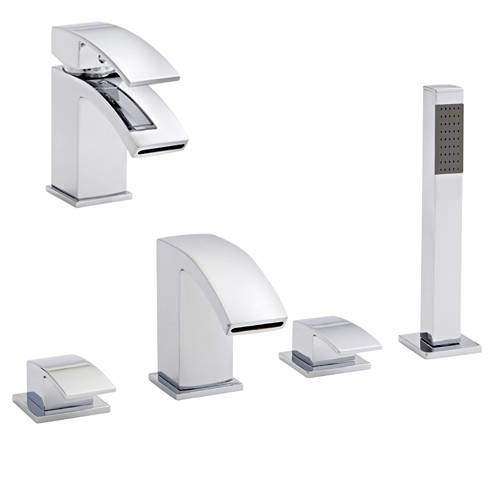 Kartell Flair Basin & 4 Hole Bath Shower Mixer Tap Pack (Chrome).