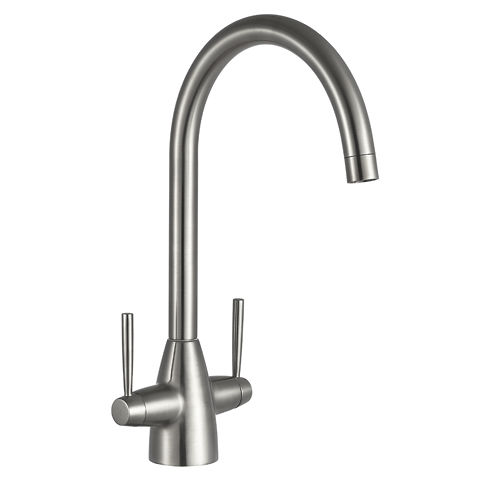Kartell Kitchen Sink Mixer Tap With Twin Handles (Brushed Steel).