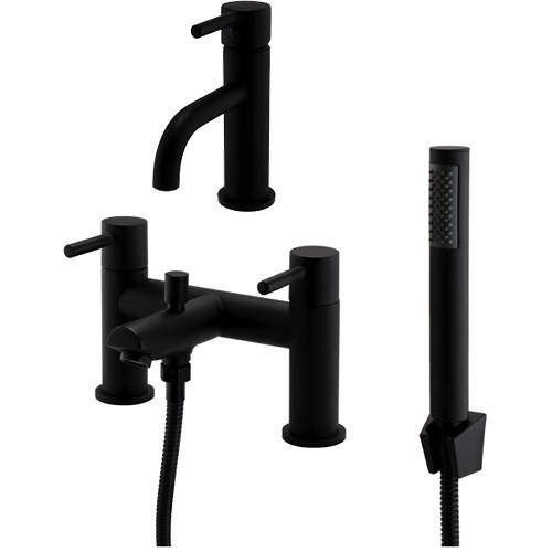 Kartell Nero Basin & Bath Shower Mixer Tap Pack (Matt Black).