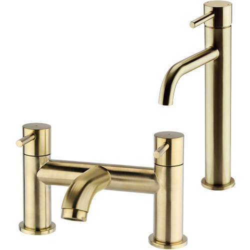 Kartell Ottone Tall Basin & Bath Filler Tap Pack (Brushed Brass).