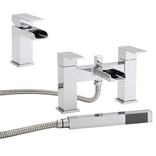 Kartell Phase Waterfall Basin & Bath Shower Mixer Tap Pack (Chrome).