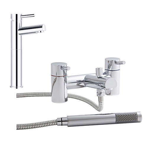 Kartell Plan Tall Basin & Bath Shower Mixer Tap Pack (Chrome).