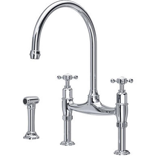 Perrin & Rowe Ionian Kitchen Tap With X-Heads & Rinser (Chrome).