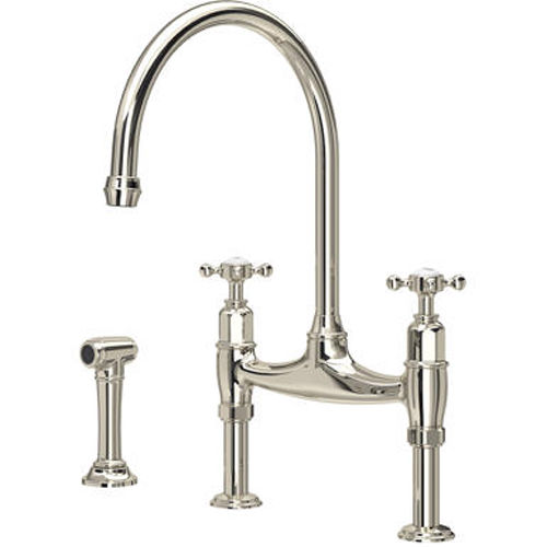 Perrin & Rowe Ionian Kitchen Tap With X-Heads & Rinser (Nickel).