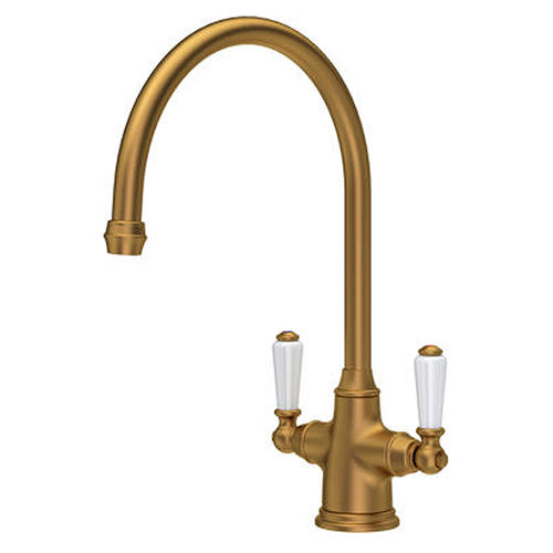 Perrin & Rowe Phoenician Kitchen Tap & White Handles (Aged Brass).
