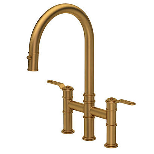 Perrin & Rowe Armstrong Kitchen Tap With Lever Handles & Rinser (Aged Brass).