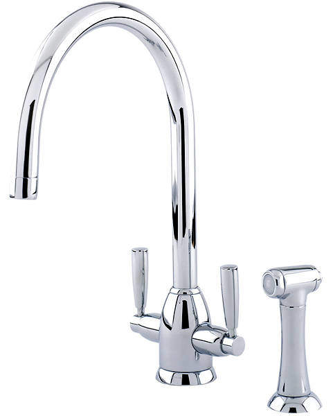 Perrin & Rowe Oberon Kitchen Tap With Lever Handles & Rinser (Chrome).