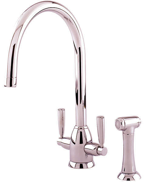 Perrin & Rowe Oberon Kitchen Tap With Lever Handles & Rinser (Nickel).