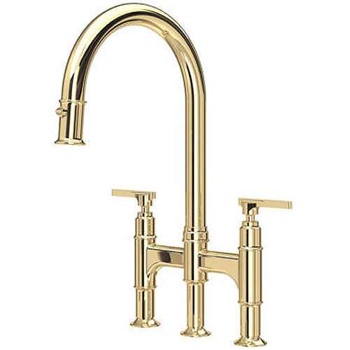 Perrin & Rowe Southbank Kitchen Tap With Lever Handles & Rinser (Polished Brass).