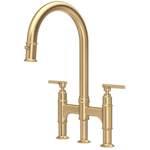 Perrin & Rowe Southbank Kitchen Tap With Lever Handles & Rinser (Satin Brass).