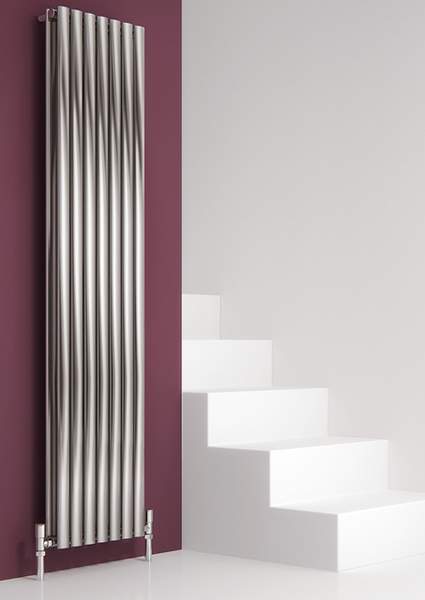 Reina Radiators Nerox Double Vertical Radiator (Brushed Steel). 295x1800.