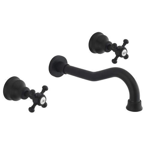 Tre Mercati Allora 3 Hole Wall Mounted Basin Tap & Waste (Matt Black).