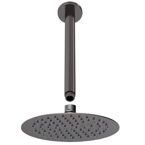 Nuie Showers Round Shower Head & Ceiling Mounting Arm (Gun Metal).