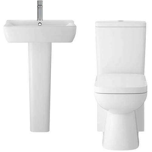 Hudson Reed Ceramics Arlo Flush To Wall Toilet With Basin & Full Pedestal.