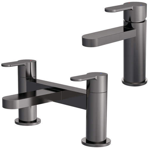 Nuie Arvan Basin & Bath Filler Tap Pack (Brushed Gun Metal).