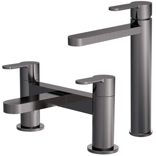 Nuie Arvan Tall Basin & Bath Filler Tap Pack (Brushed Gun Metal).