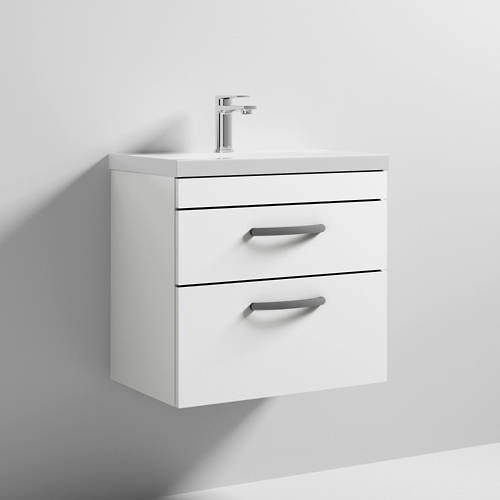 Nuie Furniture Wall Vanity Unit With 2 x Drawer & Basin 600mm (Gloss White).