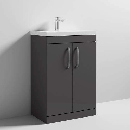Nuie Furniture Vanity Unit With 2 x Doors & Basin 600mm (Gloss Grey).