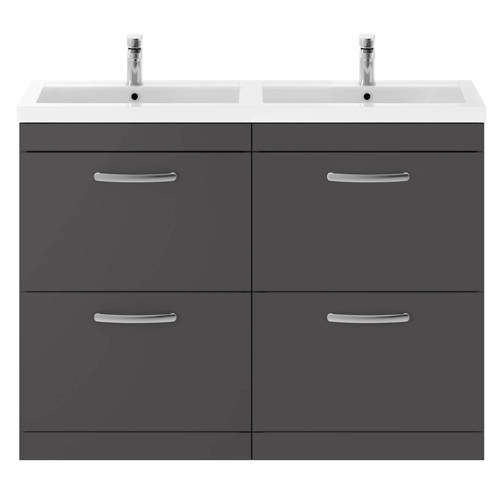 Nuie Furniture Vanity Unit With 4 x Drawers & Double Basin (Gloss Grey).